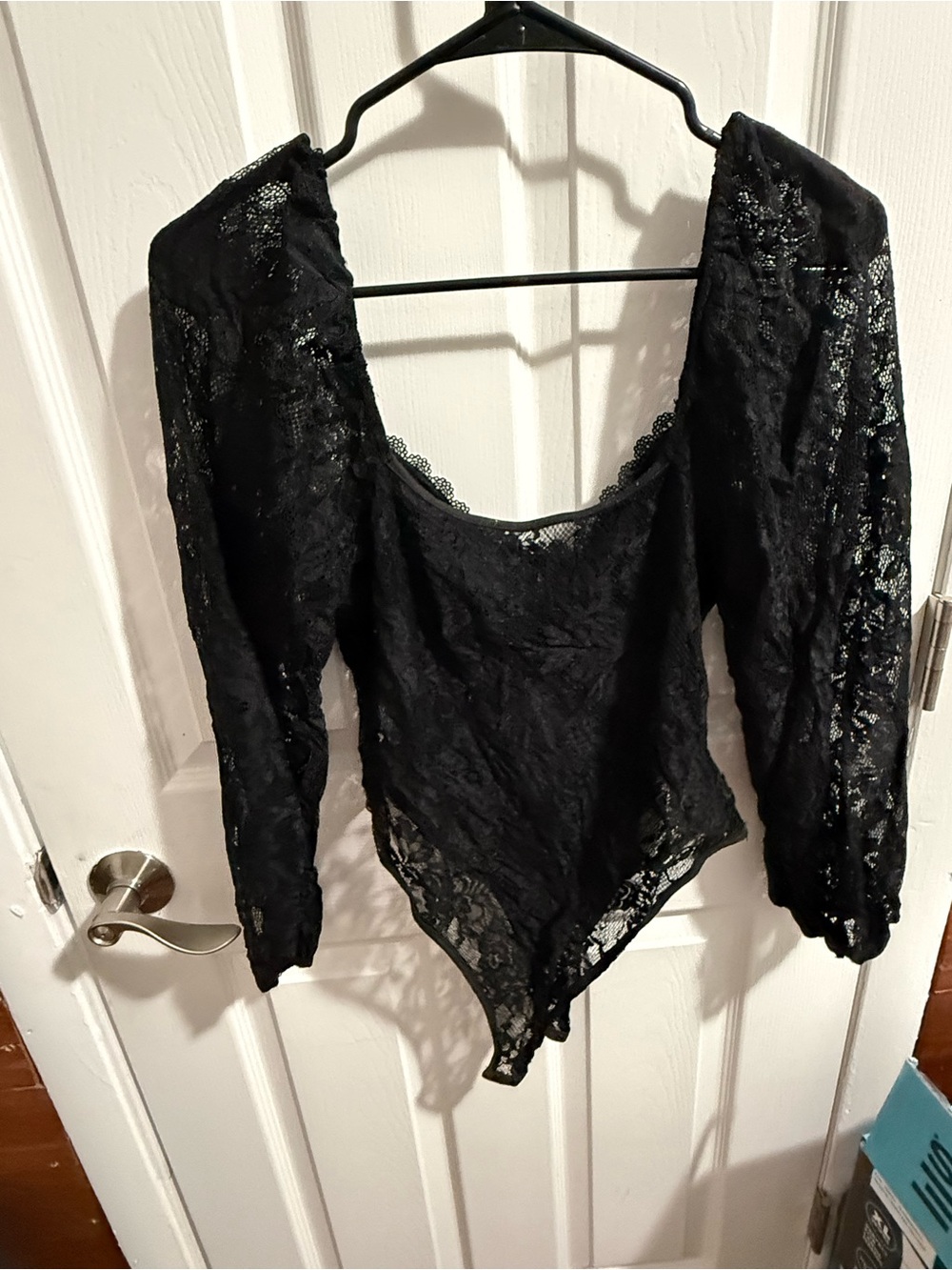 Black Lace Long-Sleeve Bodysuit - Women's Top